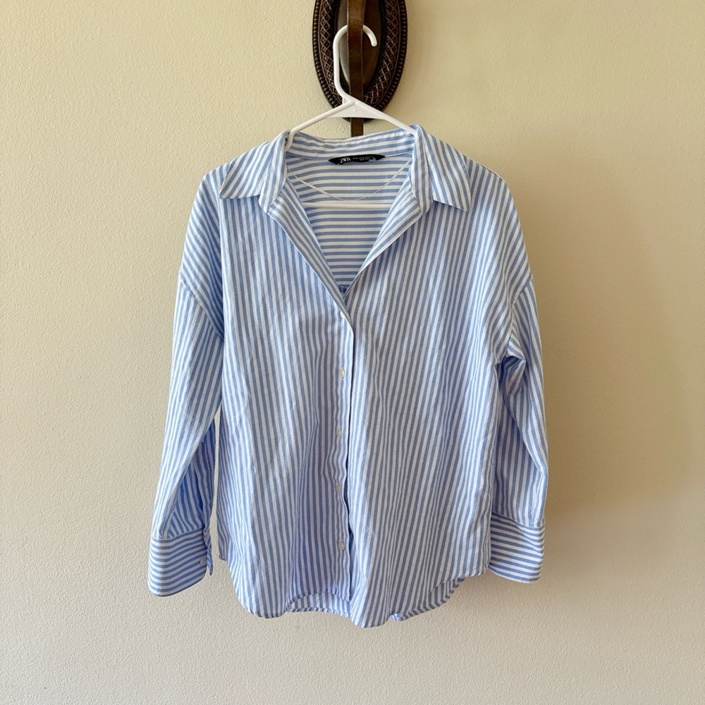 Zara Oversized Blue Striped Women’s Shirt